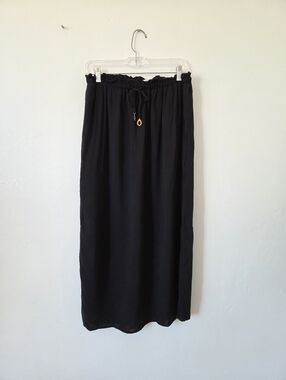 Classic Concepts Black Maxi Skirt Viscose Side Slit Vacation Tropical Resort L